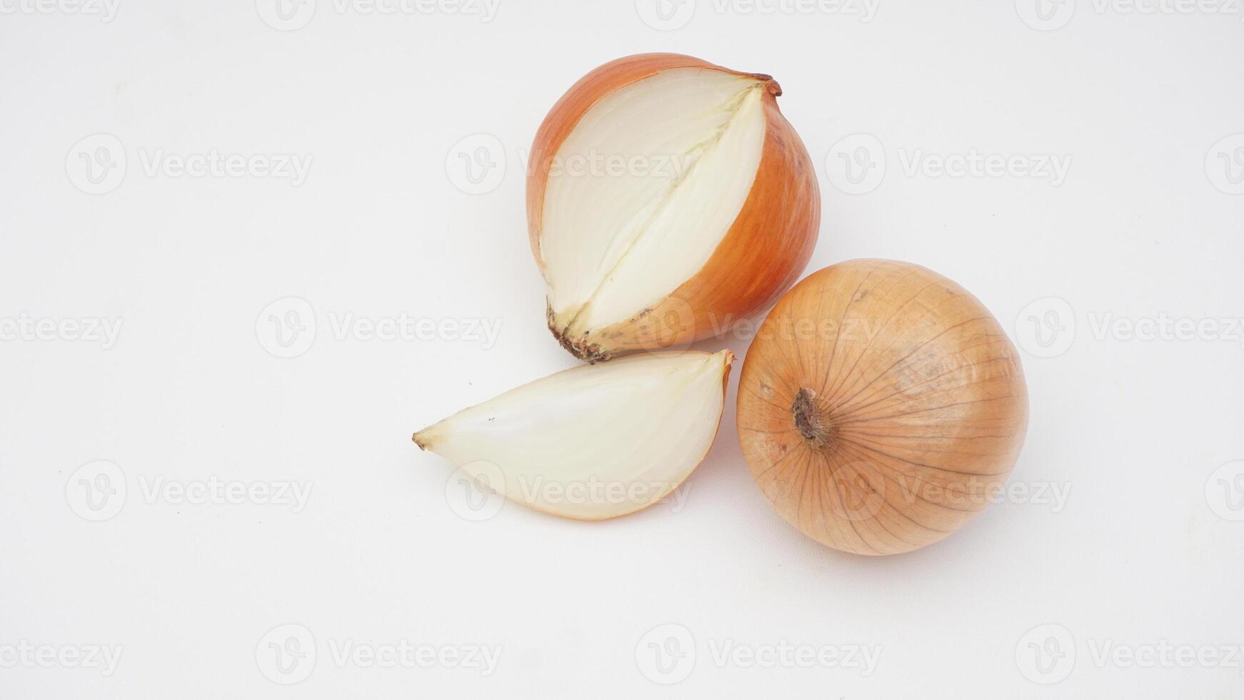 Fresh Bulb and Slice of Onion on White Background photo