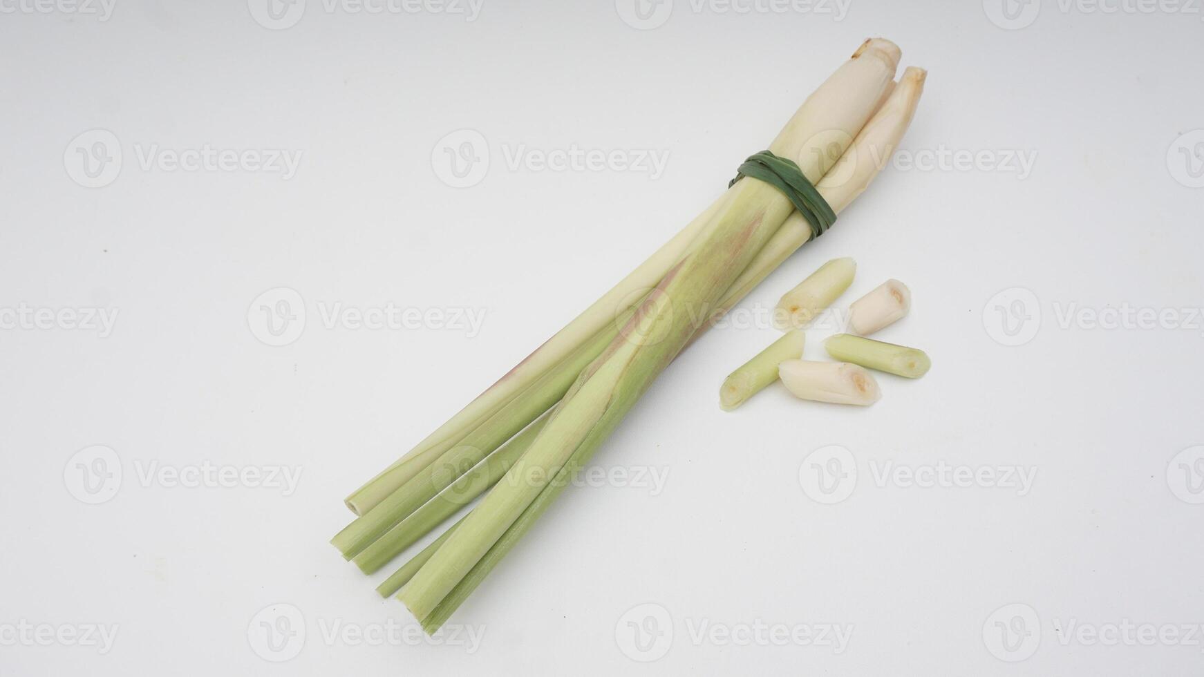 A Bunch of Fresh Lemongrass on White Background photo