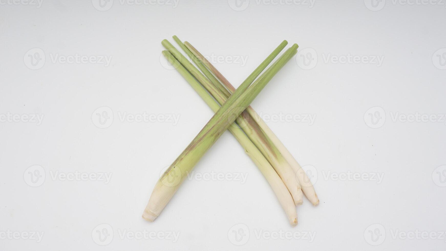 Top View of Stalks of Lemongrass on White Background photo
