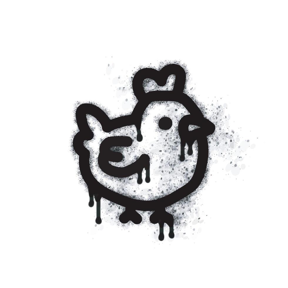 Chicken spray icon isolated on white background. Chicken graffiti icon sprayed in black on a white background. vector