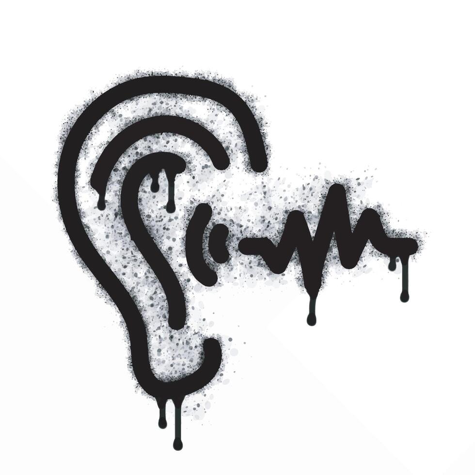 Ear sound wave spray icon isolated on white background. Ear sound wave graffiti icon sprayed in black on a white background. vector