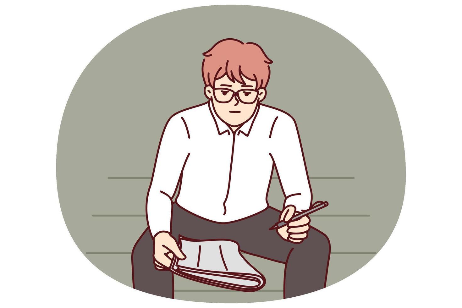 Unemployed man with newspaper is looking for vacancies while sitting on park bench vector