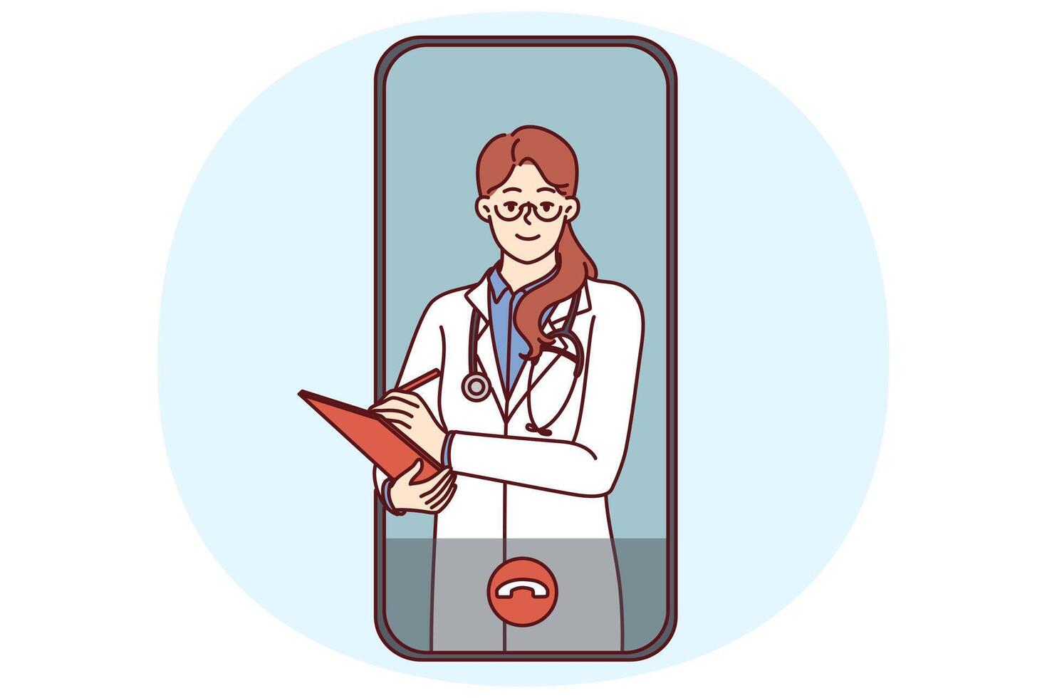 call to doctor through telemedicine application on phone for online consultation of patient vector