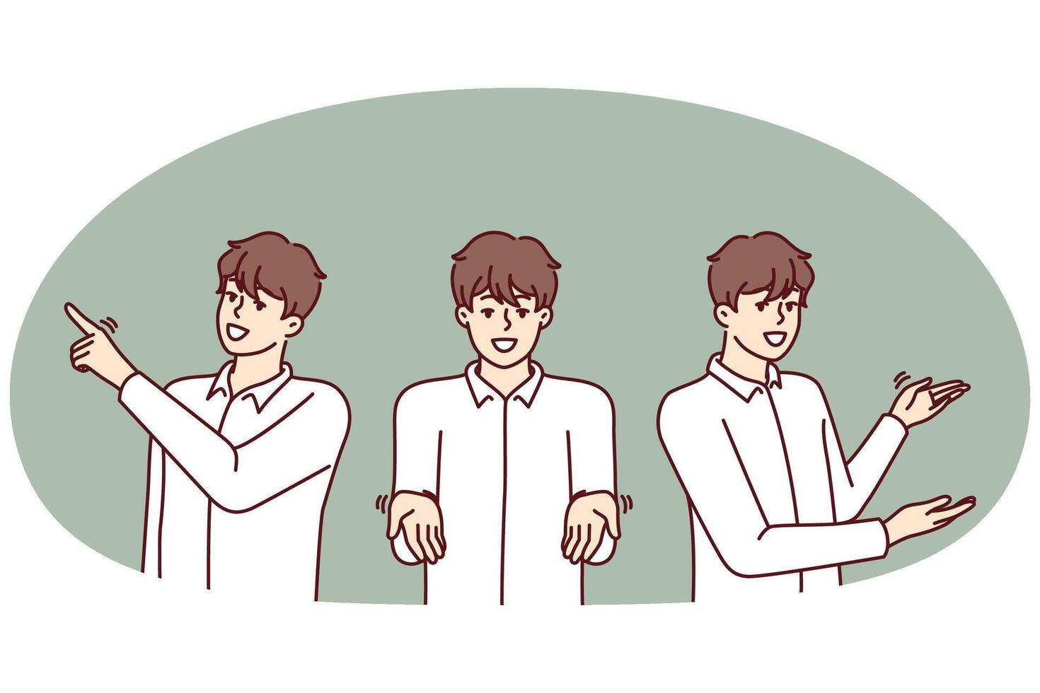 Man pointing in different directions providing consulting or customer support services vector