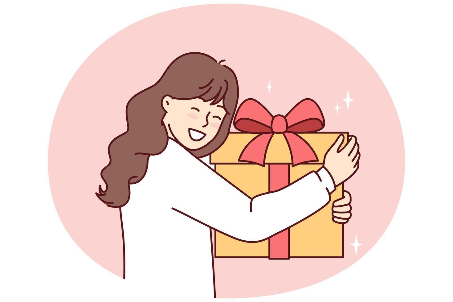 Teenage girl with big gift box with red ribbon smiling overjoyed at unexpected surprise vector