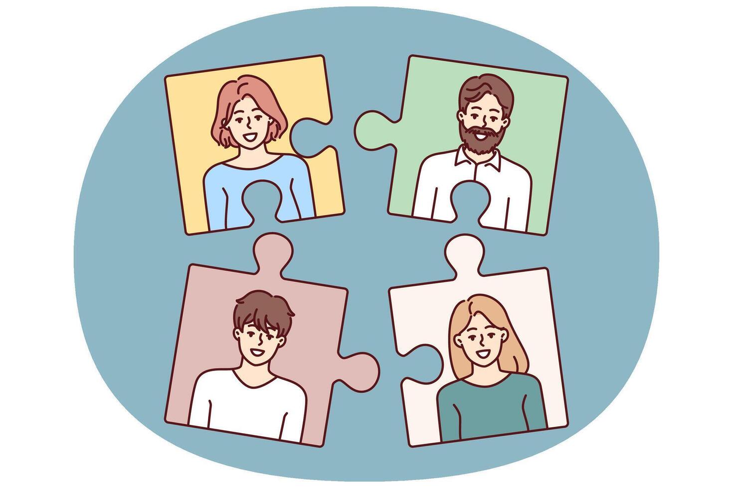Puzzle employees for team formation and personnel selection by employees recruiting agency vector