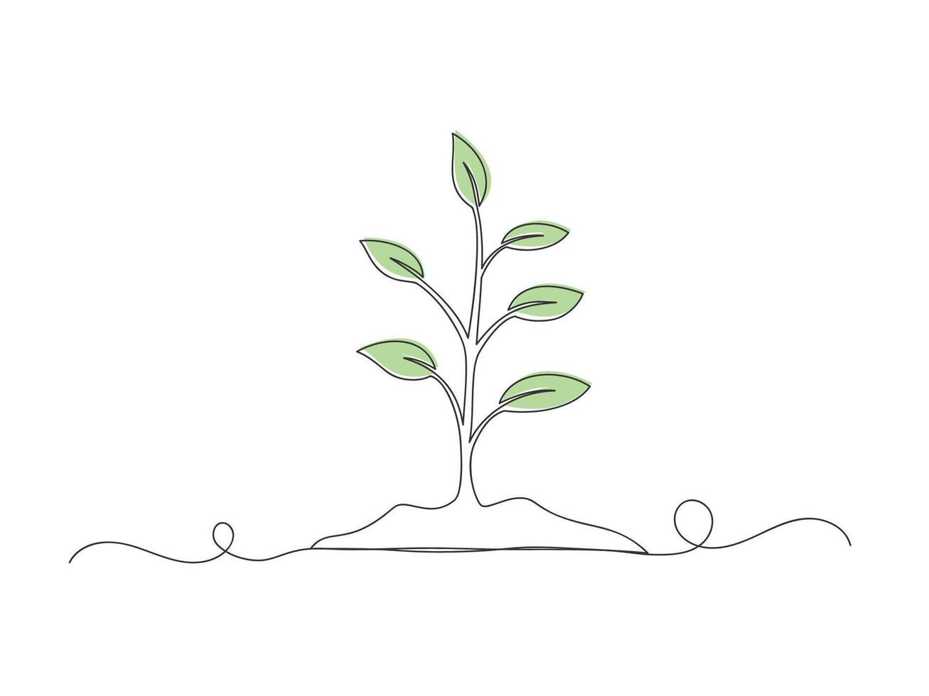 Natural green plant continuous one line art isolated. vector