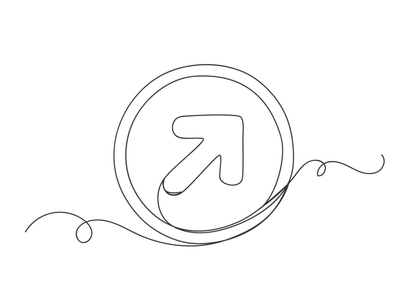 Arrow in circle continuous one line art shape isolated. vector