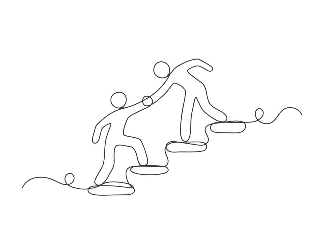 People who help someone to get up and move forward continuous one line. vector