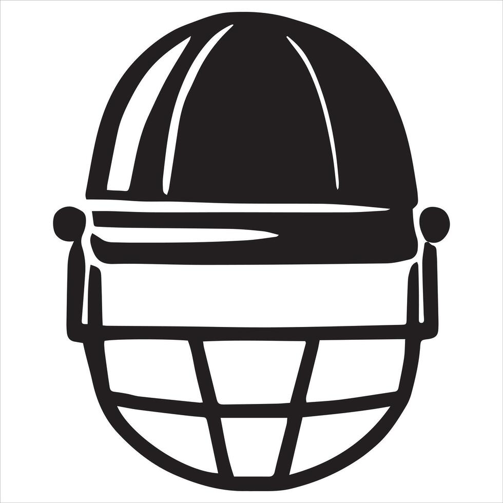 Cricket Helmet with Face Guard Black Silhouette Protective Sports Gear for Batting Safety Illustration vector