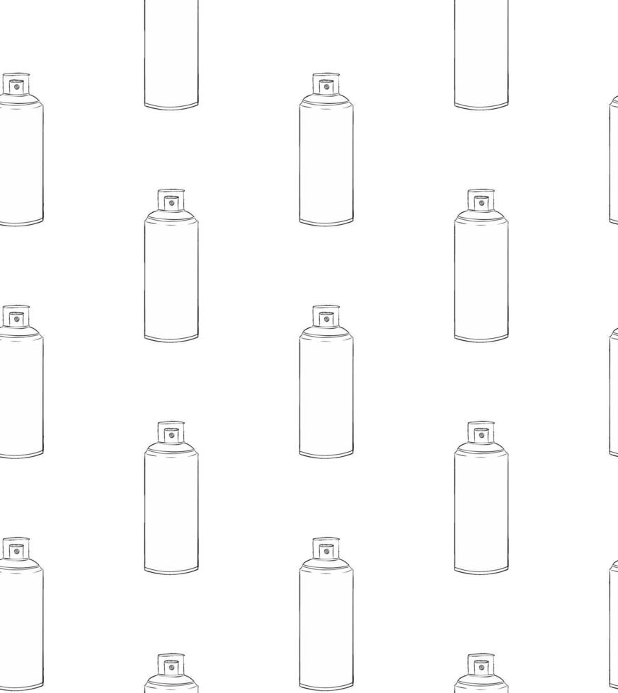 Aerosol can seamless pattern on white background. Graphic line illustration on transparent background vector