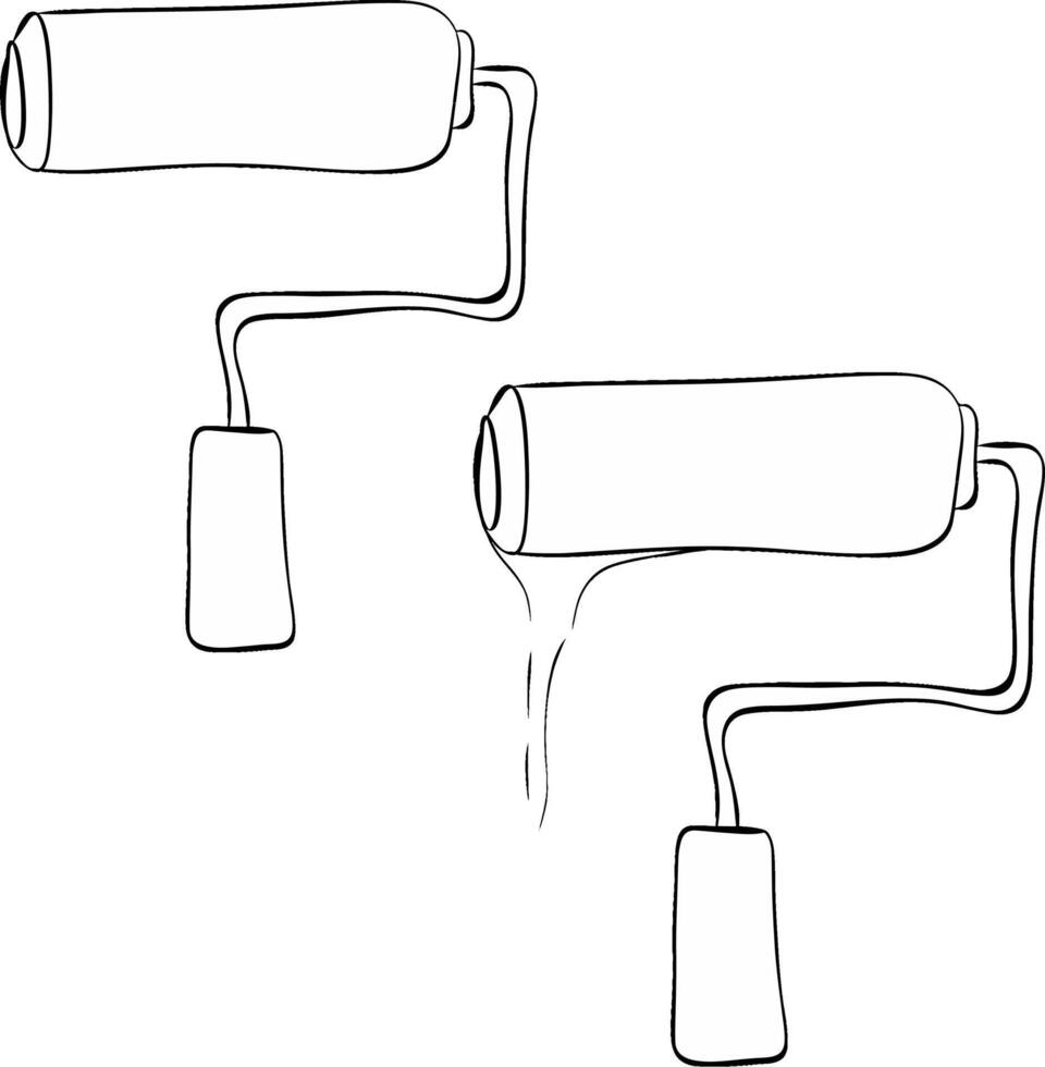 Paint roller tool graphic line illustration. isolated on transparent white background vector