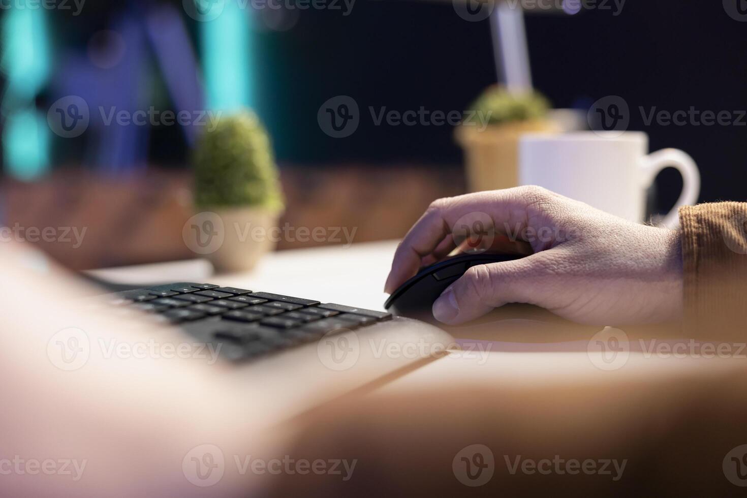 Teleworking computer technician typing on keyboard, implementing security measures to protect company systems and data. Remote IT employee at home debugging code for software, close up photo