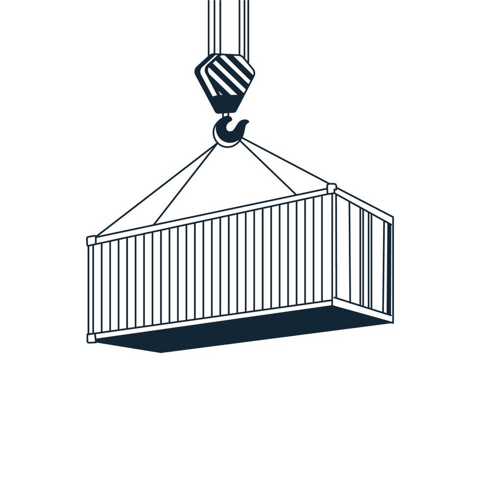 A crane lifts a shipping container vector