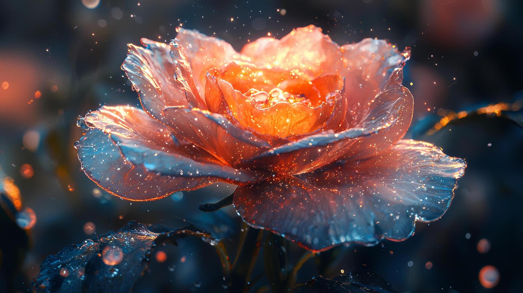 Enchanting Rose with Dew Drops in a Mystical Glow Effect photo