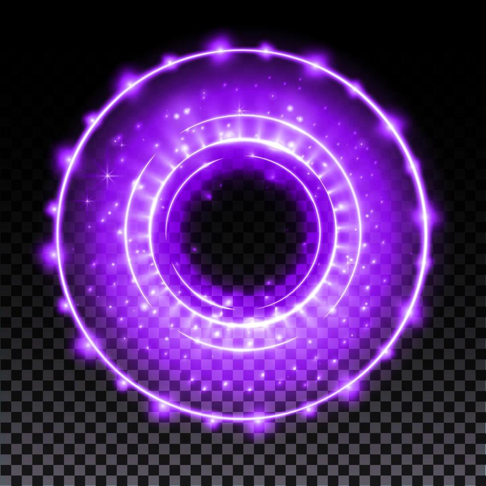 Purple hologram portal. Magic fantasy portal. Magic circle with halo effect. blue glow scifi teleport with sparks and hologram, technology background. vector