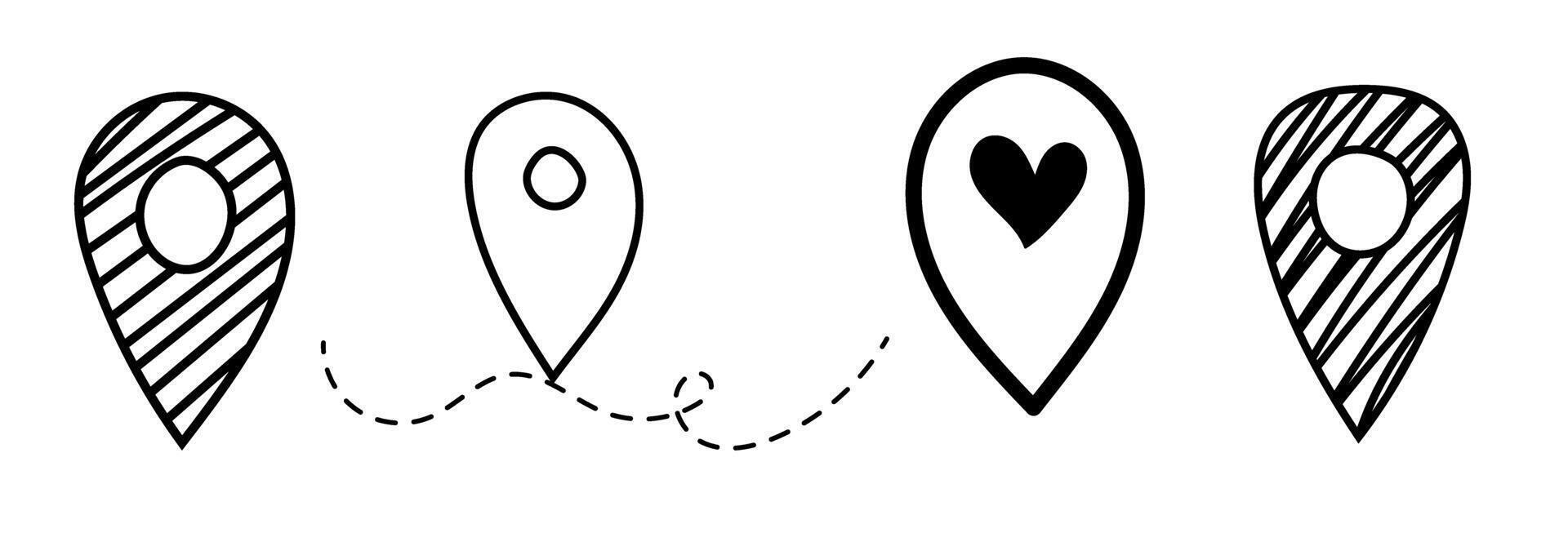 Illustrations of location pins showcasing various designs and styles in a creative format vector