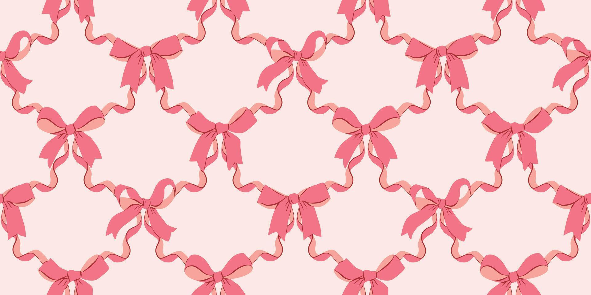 Romantic Bows Seamless Pattern with Ribbon in Diamond Shape vector