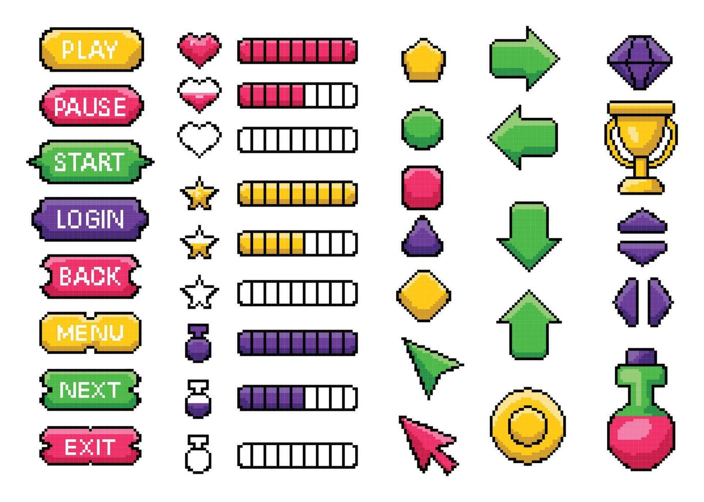 Pixel Game UI Elements that Enhance Interactive Design Experiences vector