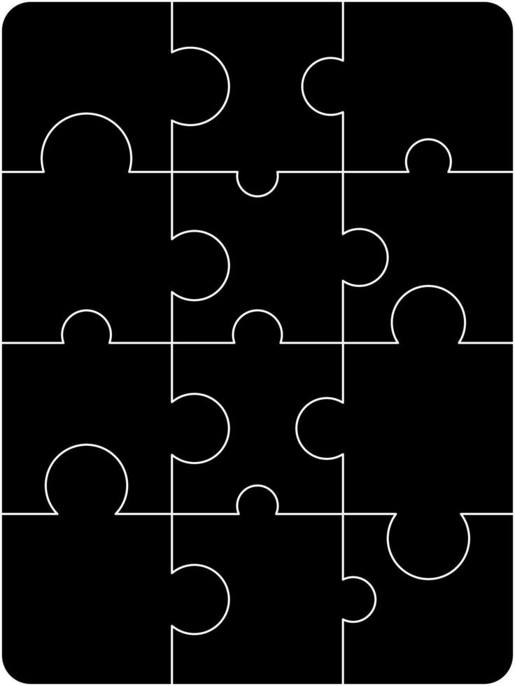 Puzzle pieces square. Puzzle game template with right angles, rounded. vector