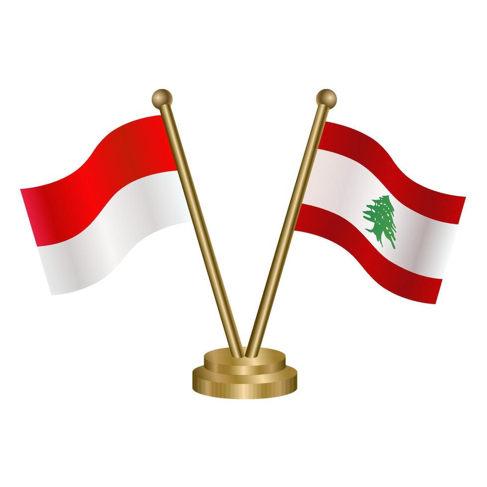 Indonesia and Lebanon table flags. vector