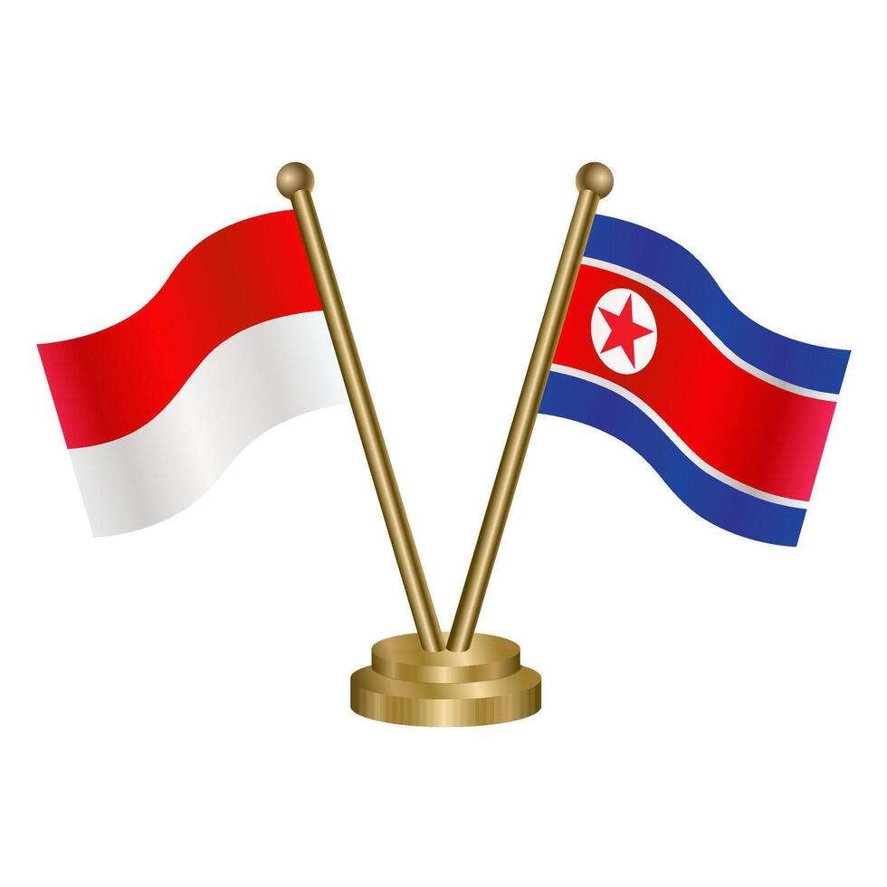 Indonesia and North Korea table flags. vector