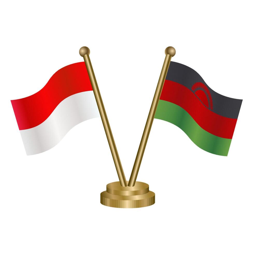 Indonesia and Malawi table flags. vector