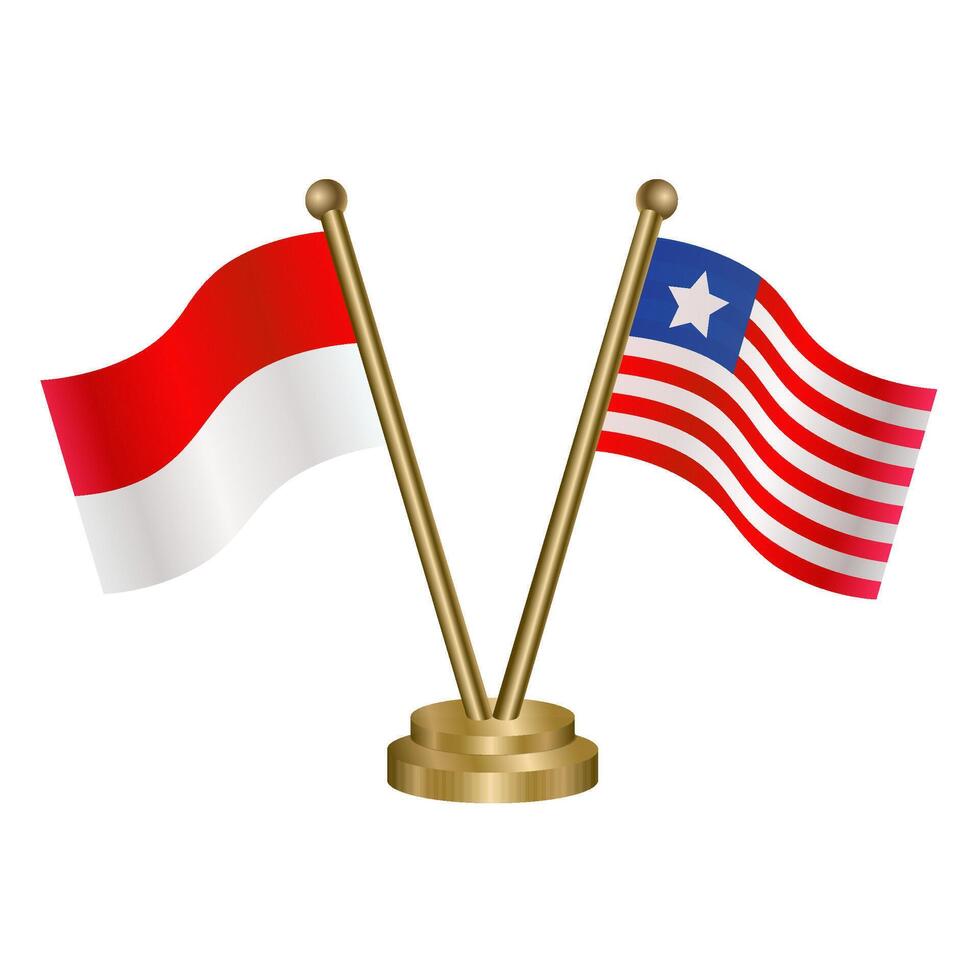 Indonesia and Liberia table flags. vector