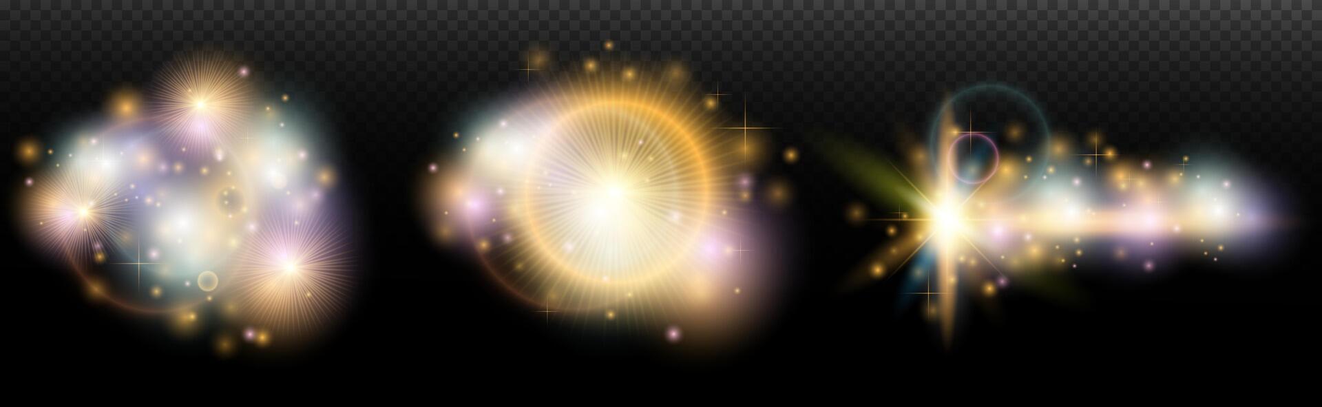 set of glowing light effects ,on black background vector