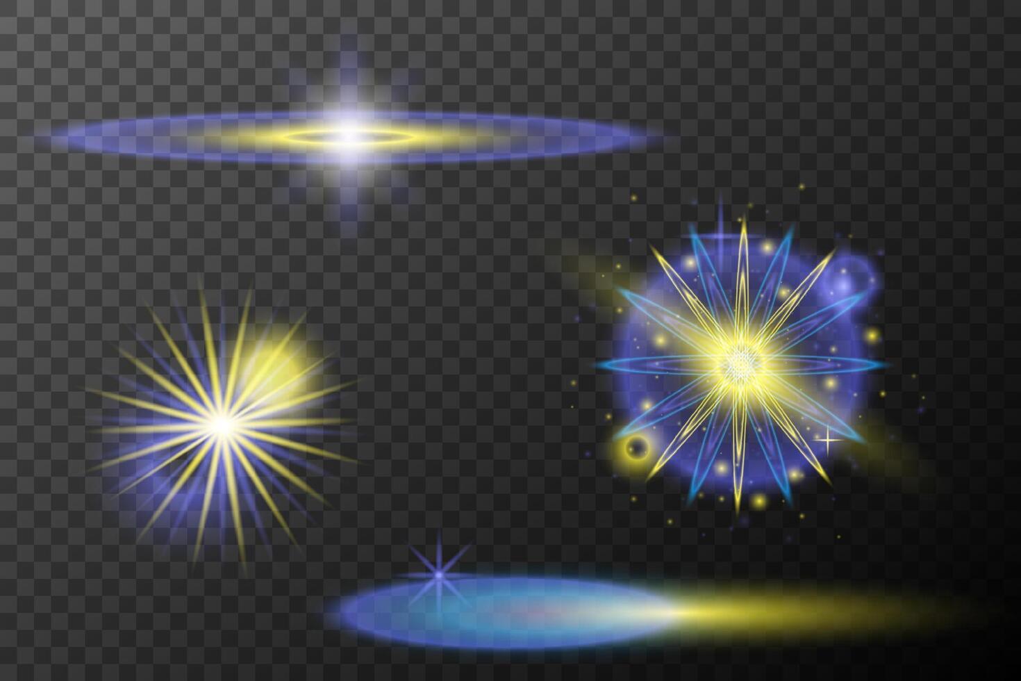set of glowing stars and light rays. on background vector