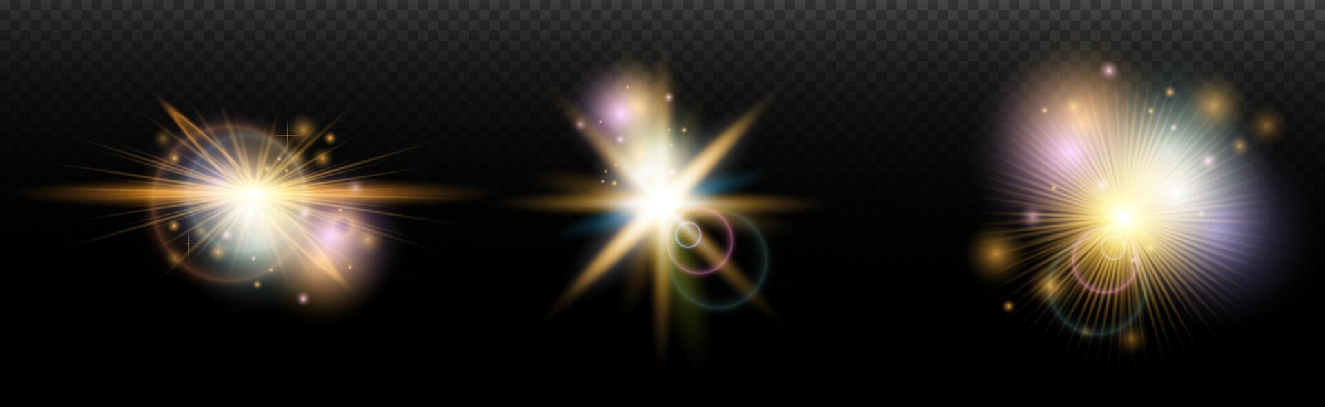set of glowing light effects on black background vector
