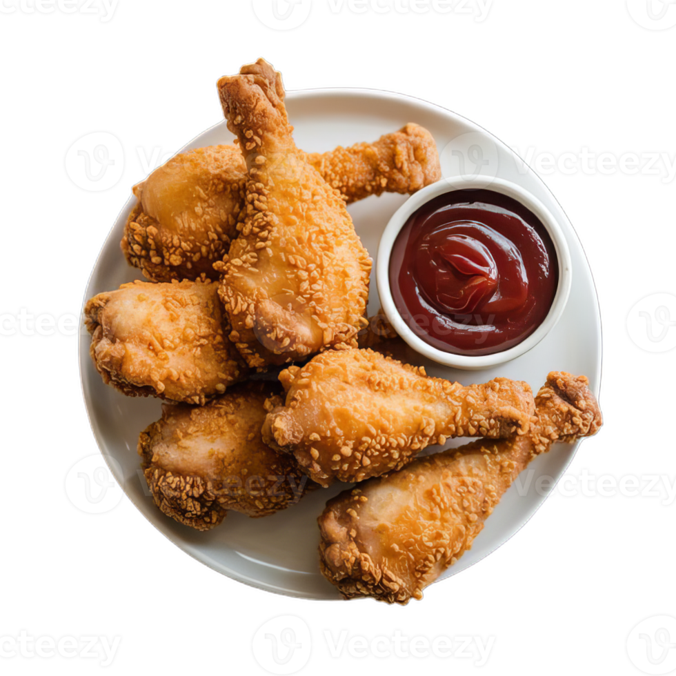 A plate of fried chicken with ketchup png