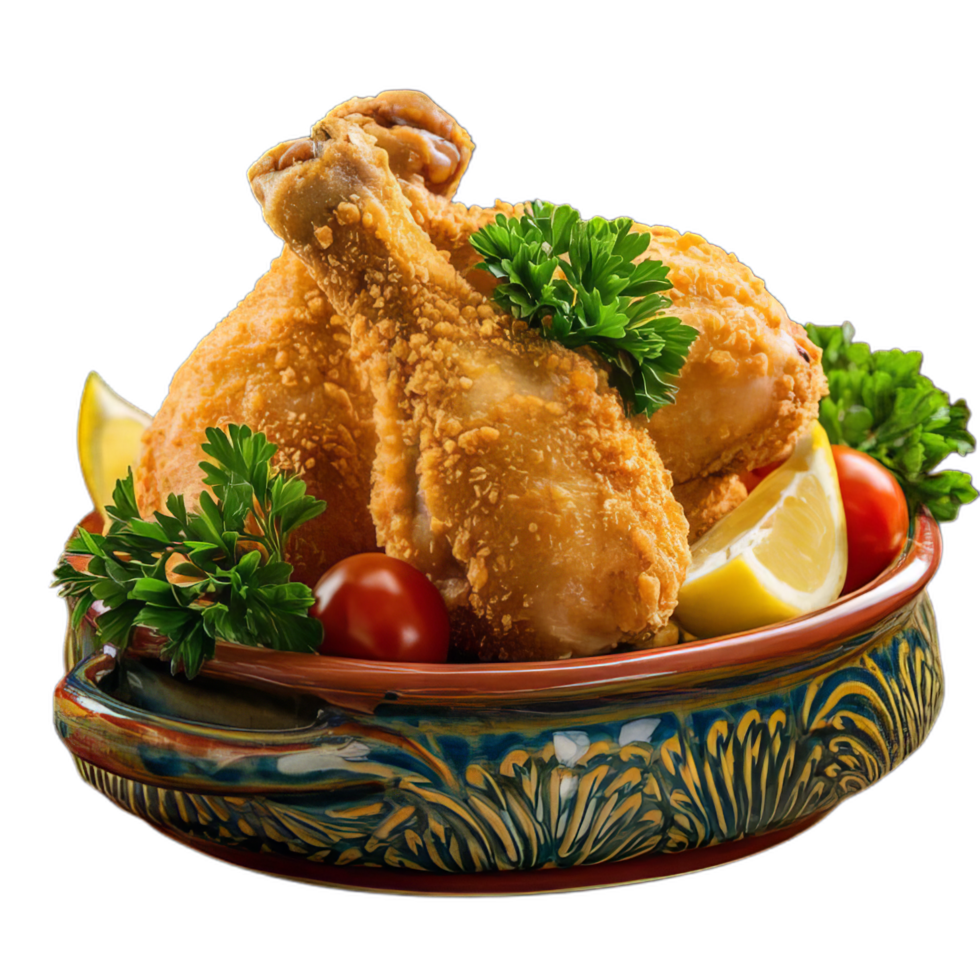A bowl of chicken wings with lemon and parsley png