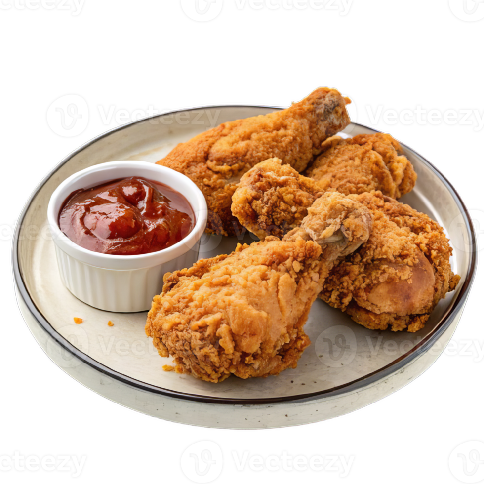 Fried chicken with ketchup on a plate png