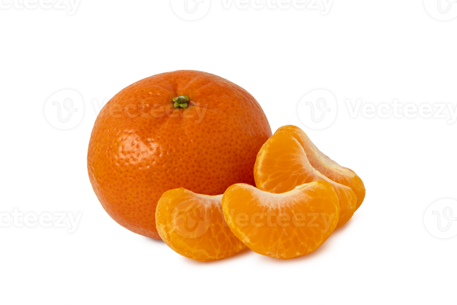 Mandarin citrus fruit with mandarin half and slices isolated on transparent background png