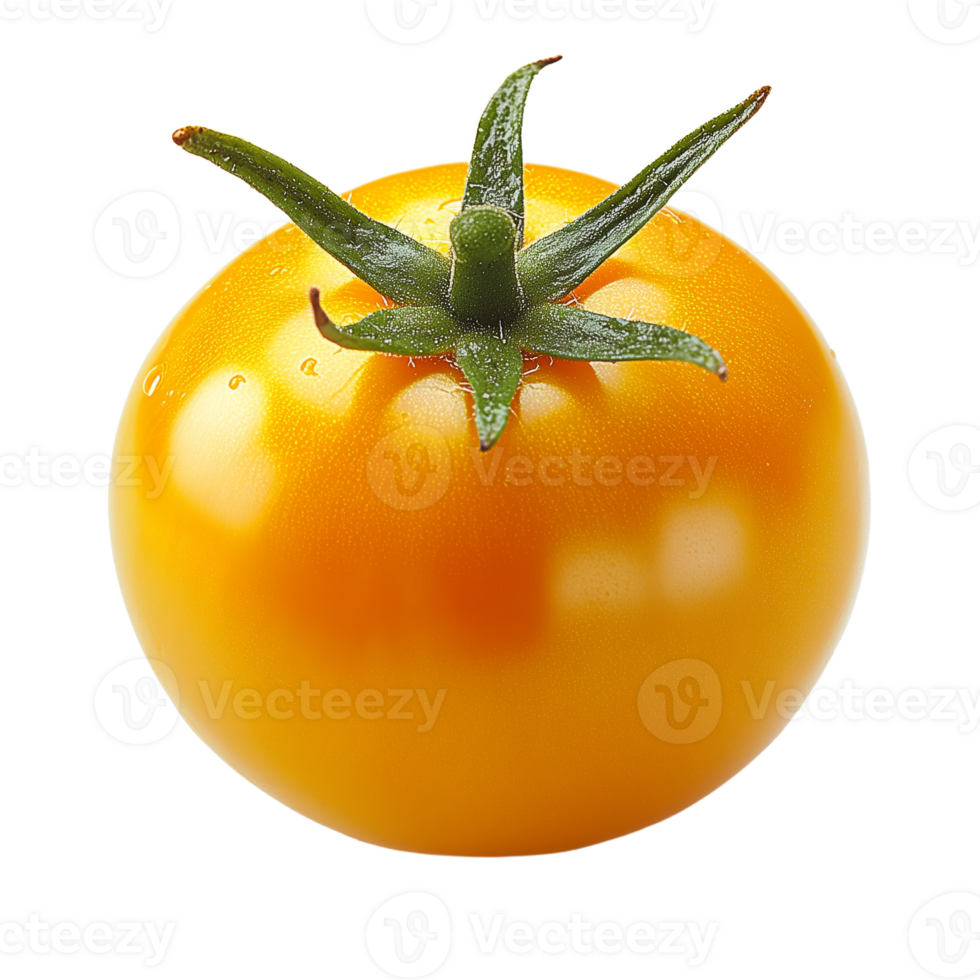 Fresh Ripe Yellow Tomato with Green Leaves for Culinary Uses png