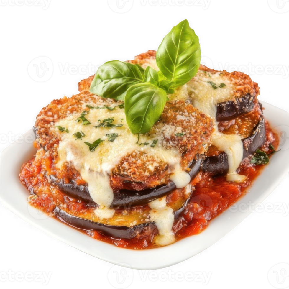 Baked aubergine with mozzarella cheese and tomato sauce png