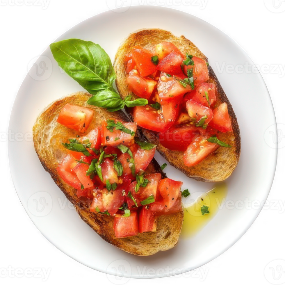 Bruschetta with tomatoes, basil and olive oil. png