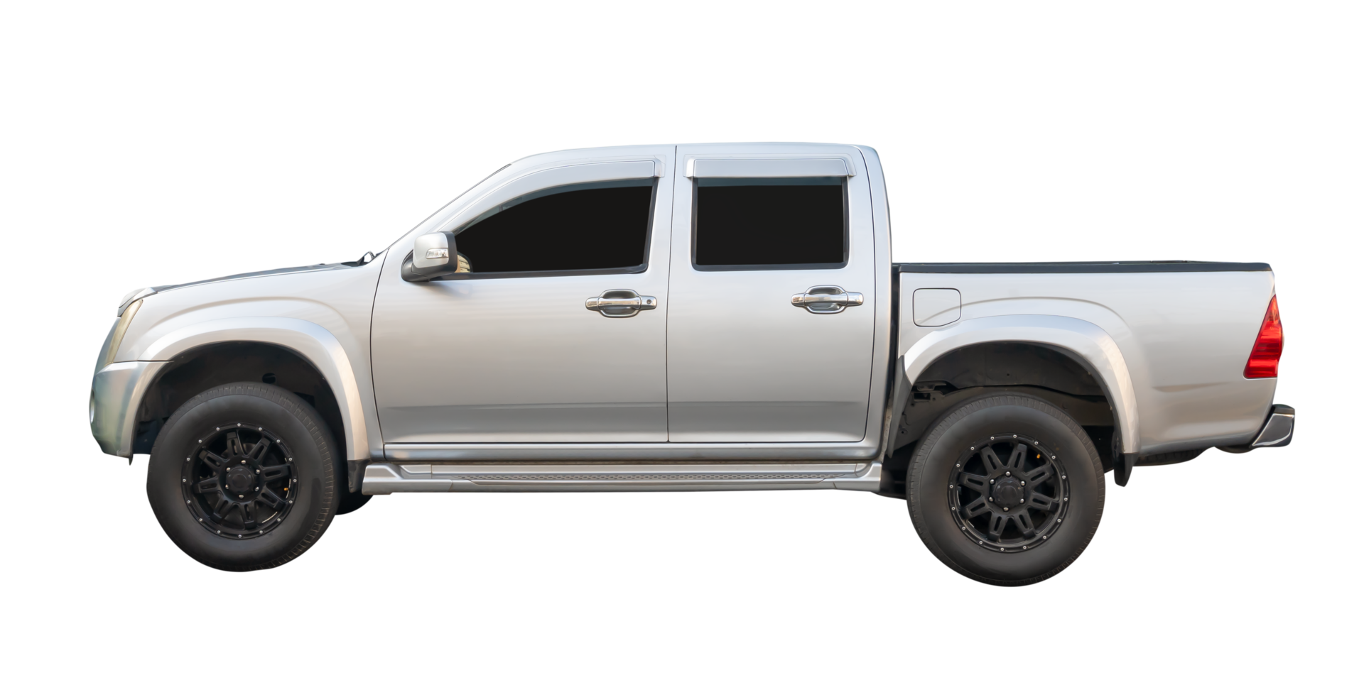 Four doors silver pickup truck isolated with clipping path in file format Side view bronze pick up png