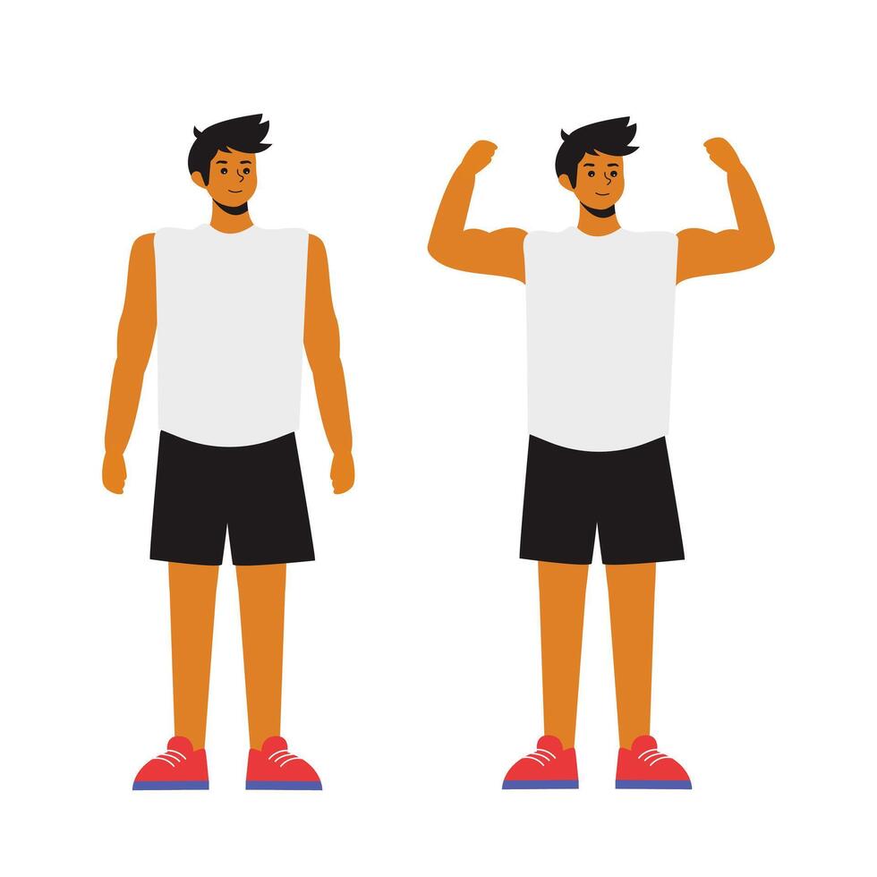 man flexing his muscles, proudly displaying his well-developed physique. He stands confidently, flexing his arms and chest to showcase his strength and muscle definition. The character's body language vector
