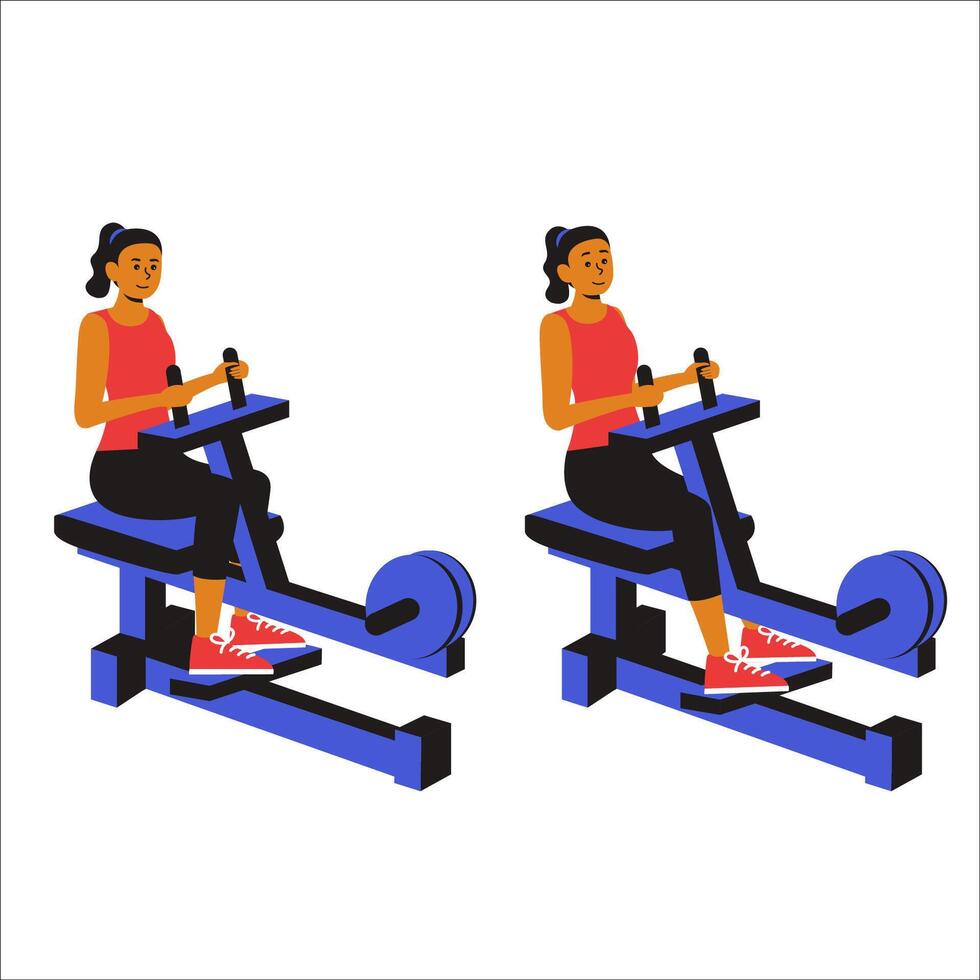 a girl performing Leg Exercises, focusing on strength, endurance, and flexibility. The animation showcases a variety of lower-body movements such as squats, lunges, leg raises, and glute bridges vector