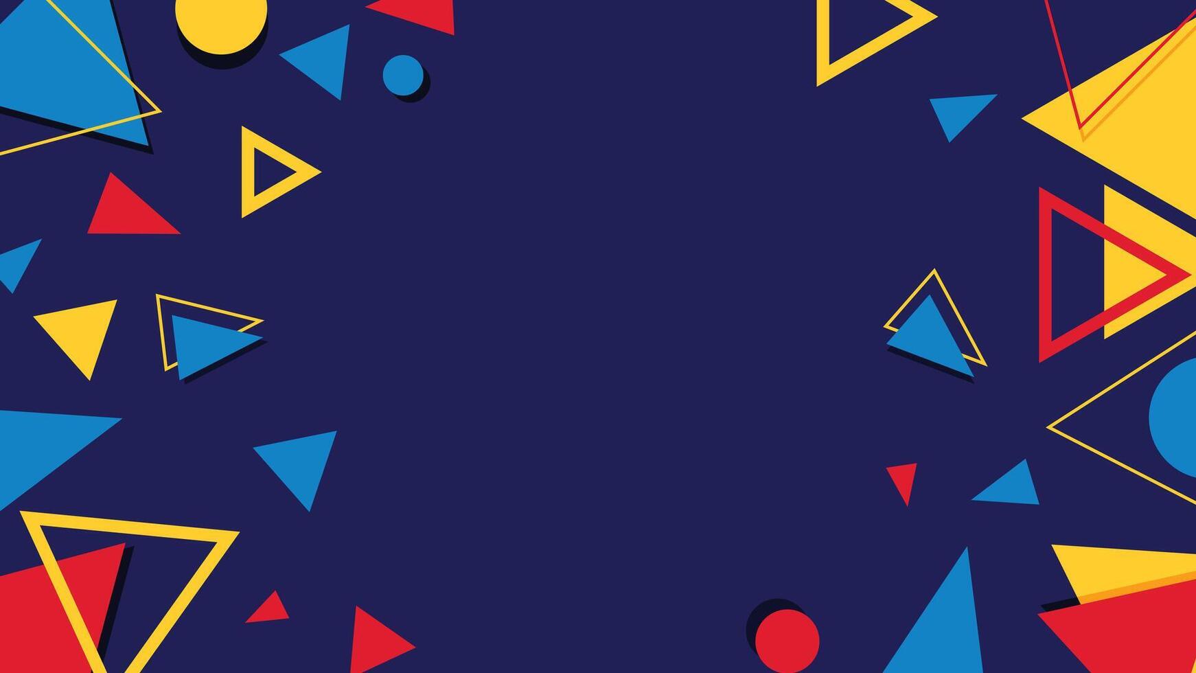 Vibrant geometric triangle background featuring blue, red, and yellow shapes on a dark backdrop. Ideal for creative designs, banners, presentations, digital art, and abstract graphic compositions. vector