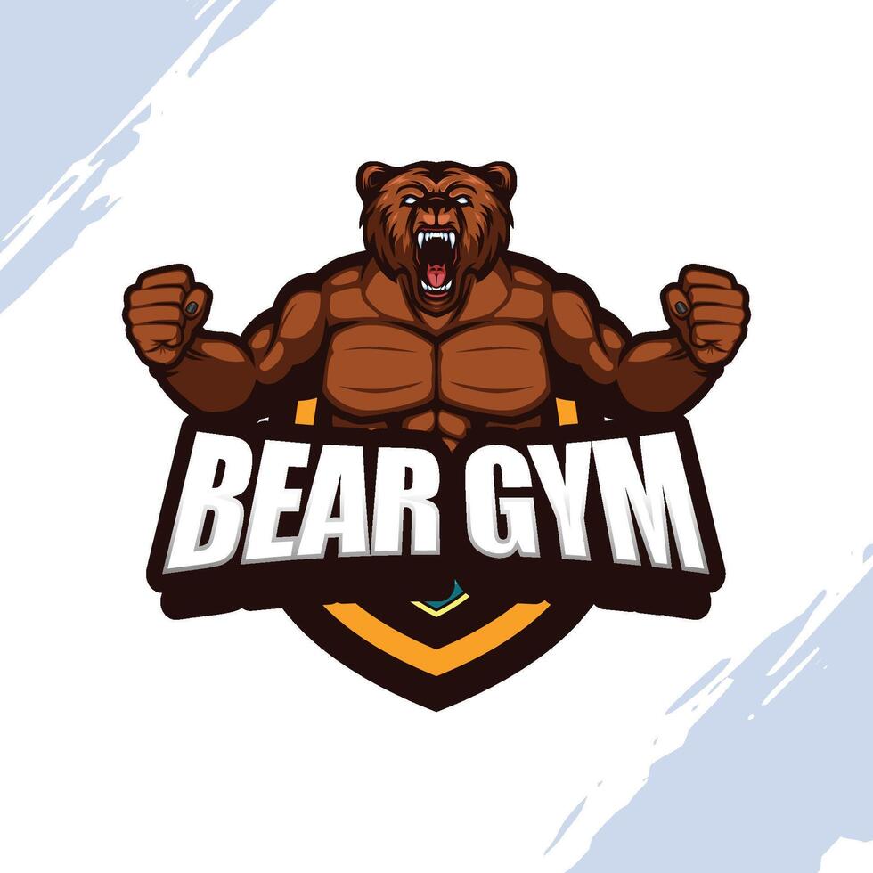 Brown Muscular Grizzly Bear Gym Mascot vector