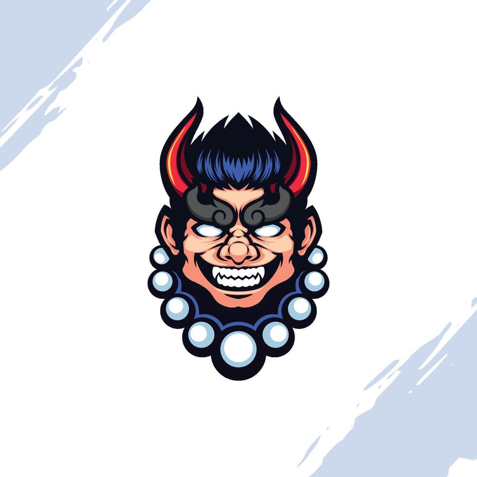 Head of Evil Red Horned Man Smiling vector
