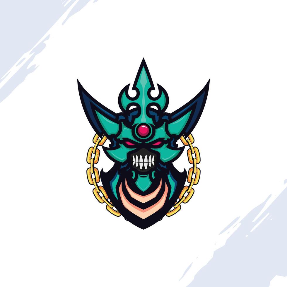 Green Emerald Monster Head Mascot with Gold Chain vector