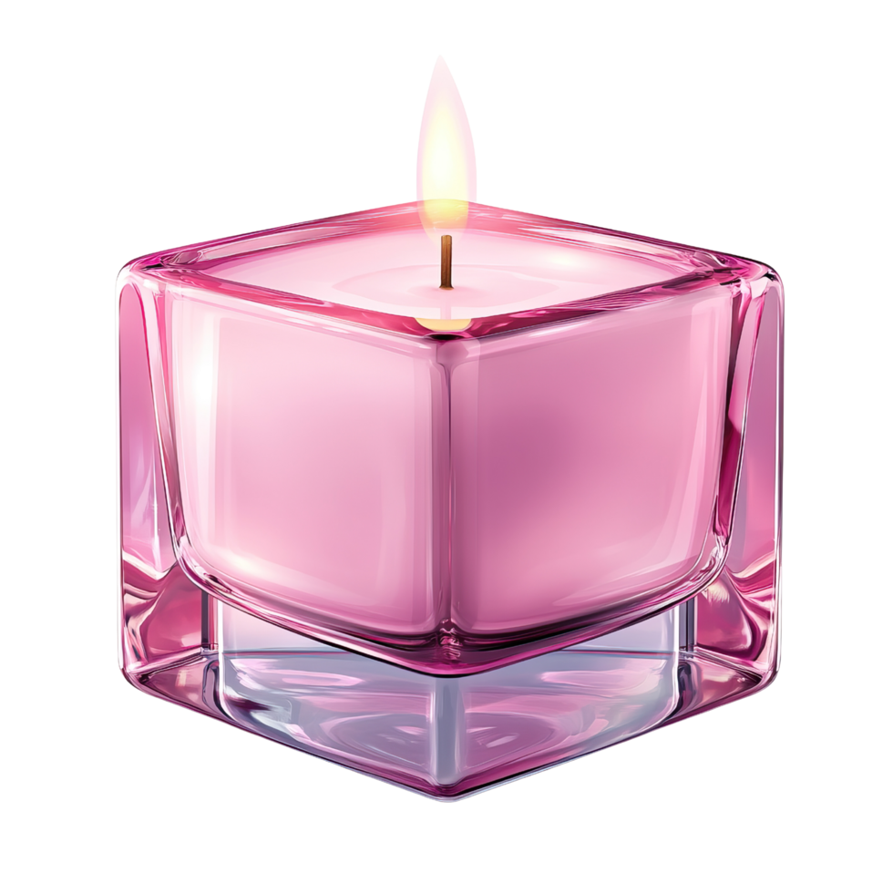 Pink candle in a glass cup isolated on transparent background. png