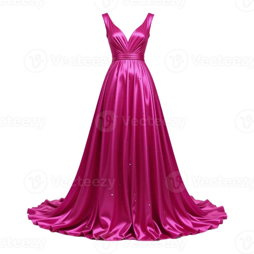 Elegant Magenta Satin Gown dress on a transparent background png