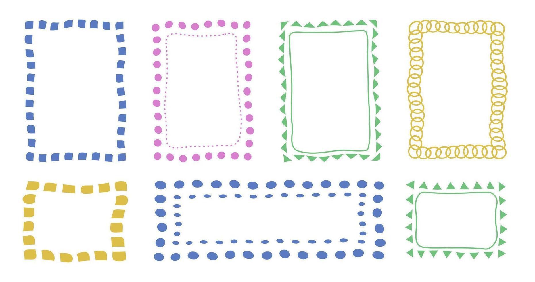 Empty frames doodles, dotted frames with simple freestyle geometric forms and shapes, borders and backgrounds for texts and images. illustration. vector