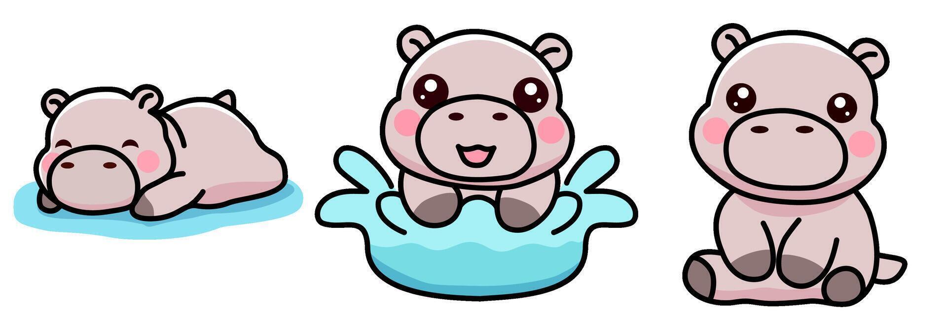 Cute hippopotamus cartoon style on transparent background vector