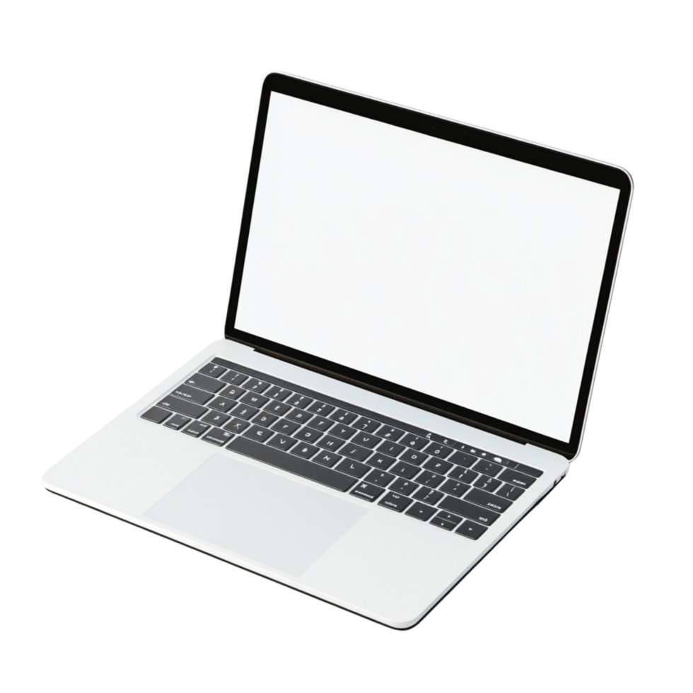 An open laptop with a blank screen on a transparent background png